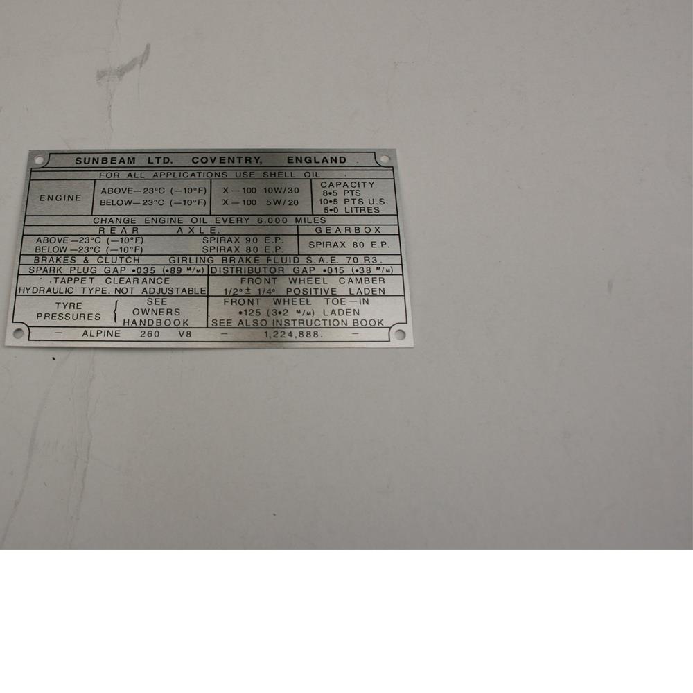 Spec Plate Lubrication Tiger Only